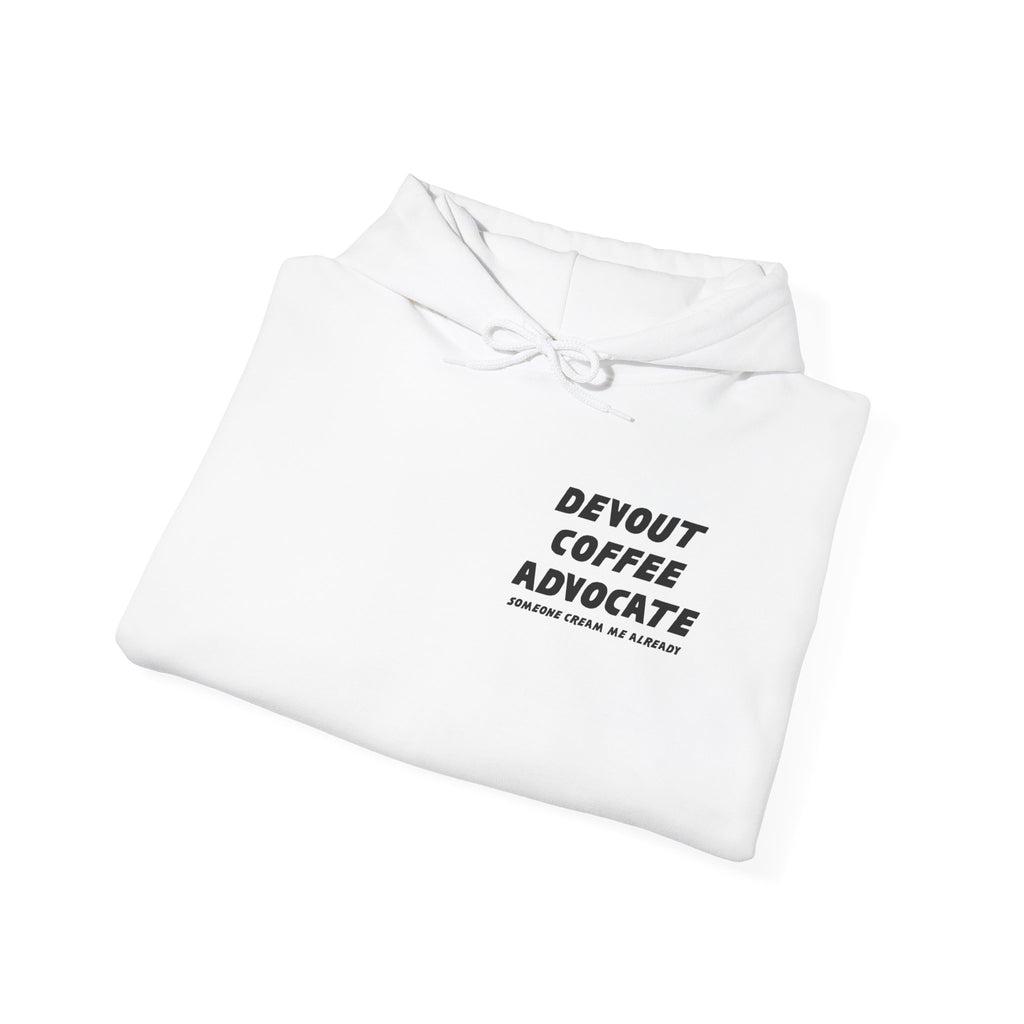 "Devout Coffee Advocate" Hoodie - Unisex Heavy Blend Sweatshirt for Coffee Lovers