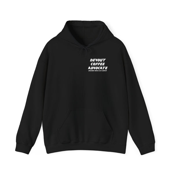 "Devout Coffee Advocate" Hoodie - Unisex Heavy Blend Sweatshirt for Coffee Lovers