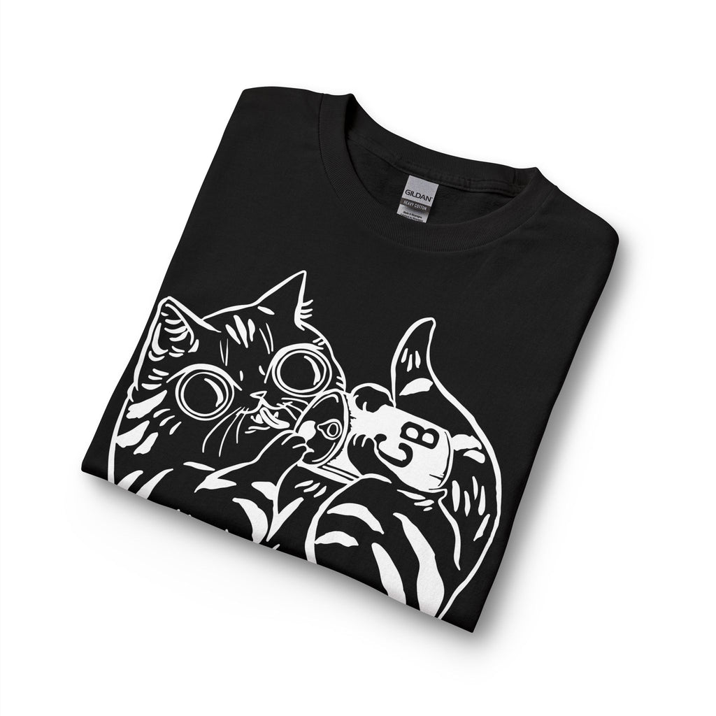 Cat Drinking Coffee & Beer Long Sleeve Tee — Cute Retro Cat Illustration Shirt