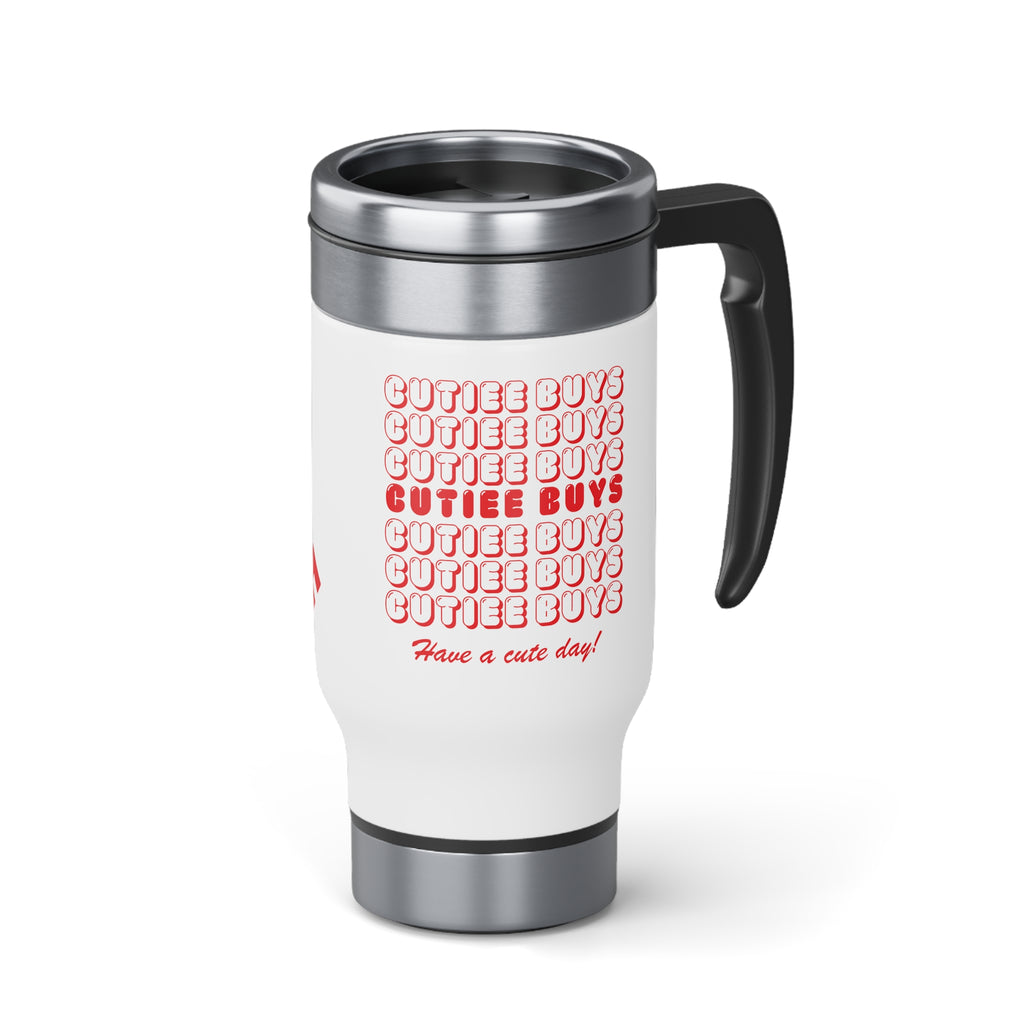 "Total Cutiee" Stainless Steel Travel Mug with Handle, 14oz