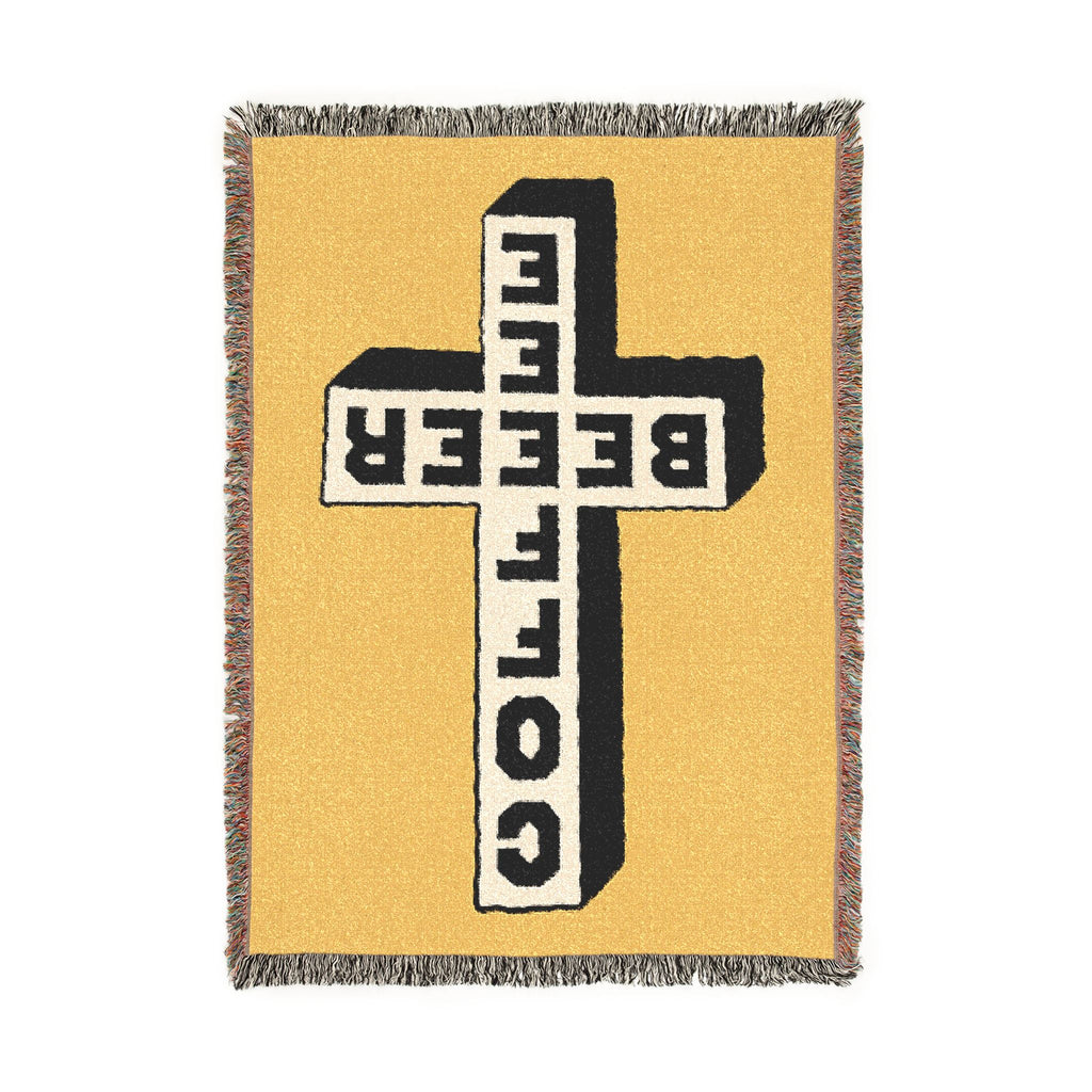 Coffee & Beer Cross Woven Blanket – Retro Bar Kitchen Throw